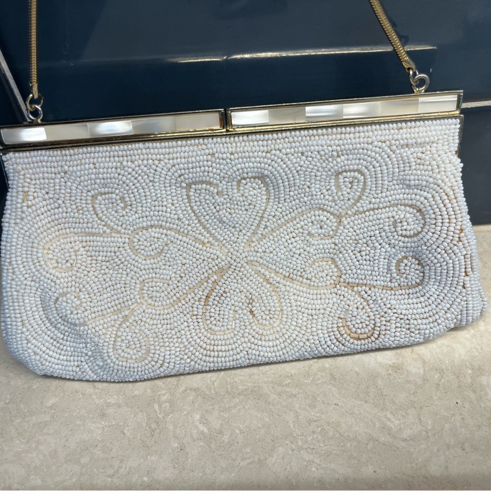 Elegant White Beaded Clutch